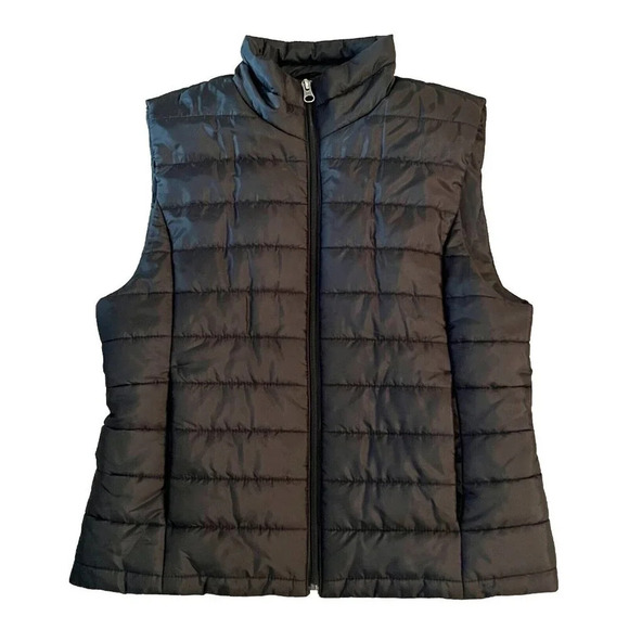 LOFT Women’s Zip Up Puffer Vest Size Medium Black Quilted Pockets - Picture 1 of 7